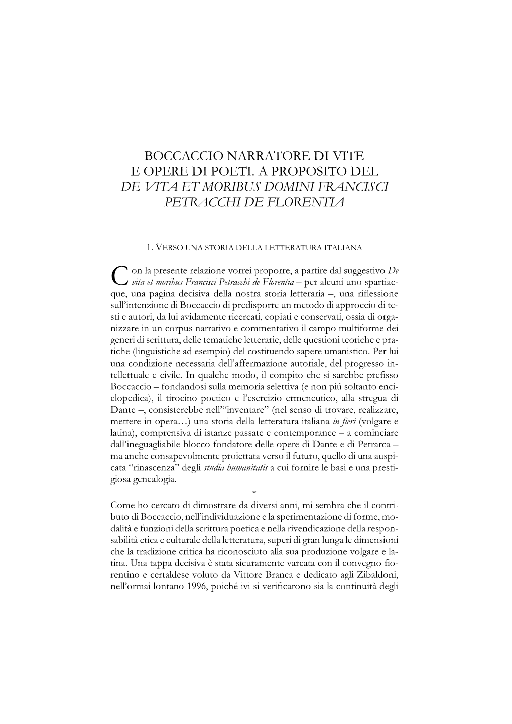 Boccaccio Narratore Di Vite E Opere Di Poeti. a Proposito Del De Vita Et Moribus Domini Francisci Petracchi De Florentia