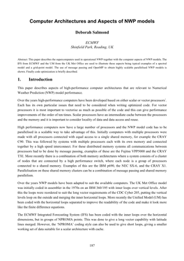 Computer Architectures and Aspects of NWP Models