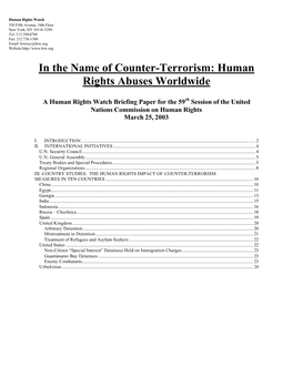 In the Name of Counter-Terrorism: Human Rights Abuses Worldwide