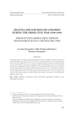 Health Care for Refugee Children During the Greek Civil War (1946-1949)