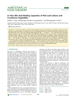 In Vitro Bile Acid Binding Capacities of Red Leaf Lettuce and Cruciferous Vegetables Isabelle F