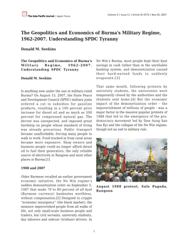 The Geopolitics and Economics of Burma's Military Regime, 1962-2007