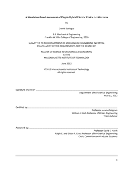 1 a Simulation-Based Assessment of Plug-In Hybrid Electric Vehicle