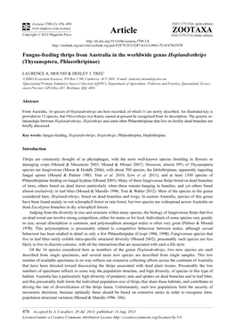 Fungus-Feeding Thrips from Australia in the Worldwide Genus Hoplandrothrips (Thysanoptera, Phlaeothripinae)