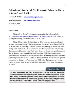 Critical Analysis of Article "21 Reasons to Believe the Earth Is Young" by Jeff Miller