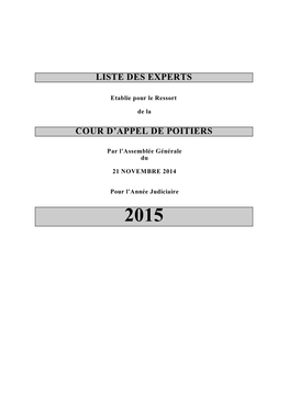 Liste Des Experts Cour D'appel De Poitiers