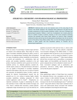 Stilbenes: Chemistry and Pharmacological Properties