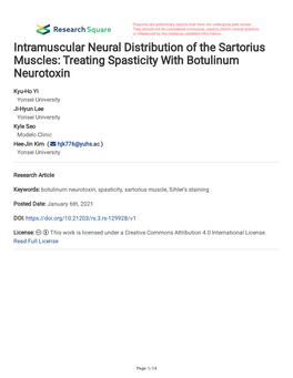 Intramuscular Neural Distribution of the Sartorius Muscles: Treating Spasticity with Botulinum Neurotoxin