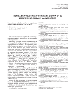 Nuevos Táxones Animales Descritos En La Península Ibérica Y Macaronesia Desde 1994 (XIII)