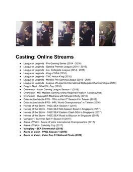Casting: Online Streams