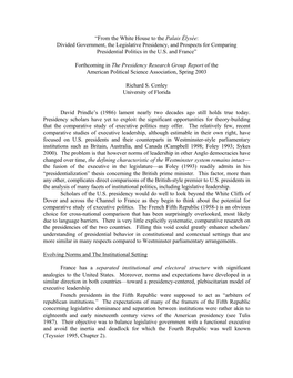 From the White House to the Palais Élysée: Divided Government, the Legislative Presidency, and Prospects for Comparing Presidential Politics in the U.S