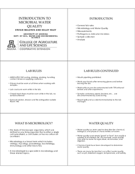 Introduction to Microbial Water Quality