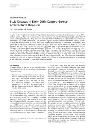 Style Debates in Early 20Th-Century German Architectural Discourse