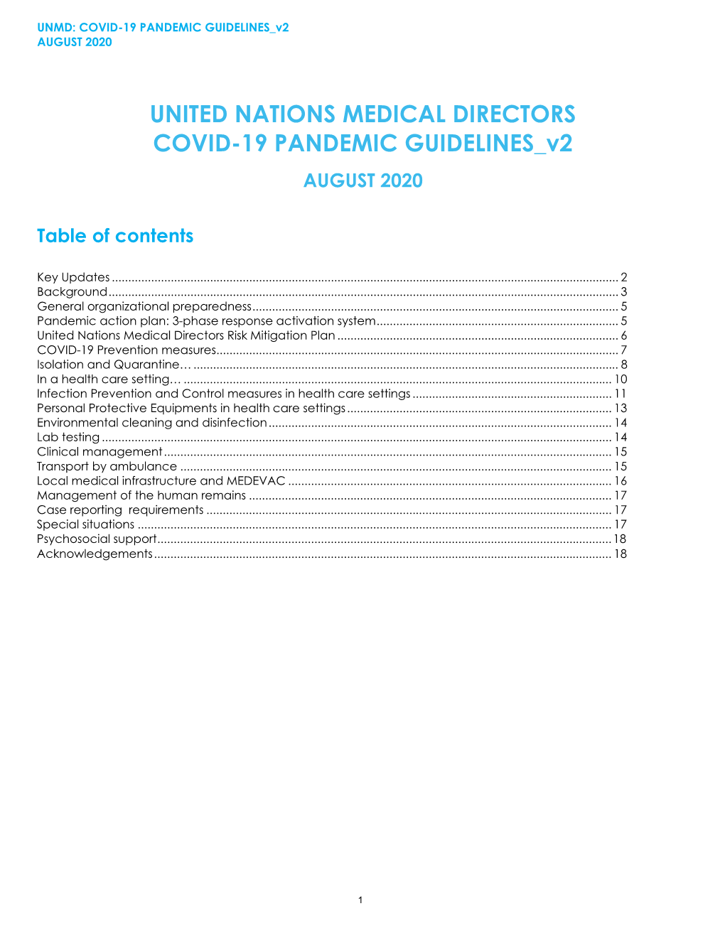 UN Medical Directors COVID-19 Pandemic