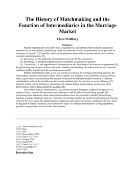 Matchmaking and Marriage Intermediaries