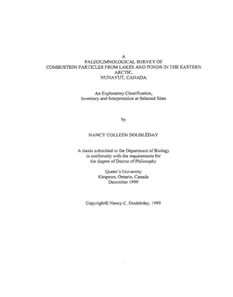 PALEOLIMNOLOGICAL SURVEY of COMBUSTION PARTICLES from LAKES and PONDS in the EASTERN ARCTIC, NUNAVUT, CANADA an Exploratory Clas