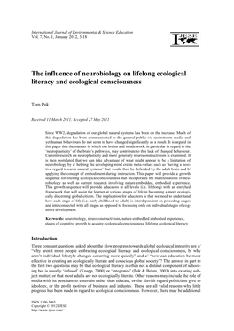The Influence of Neurobiology on Lifelong Ecological Literacy and Ecological Consciousness