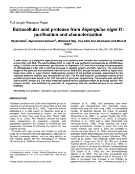Extracellular Acid Protease from Aspergillus Niger I1: Purification and Characterization