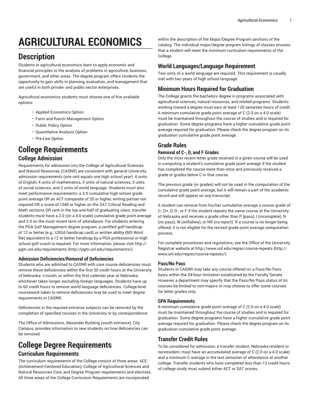 Agricultural Economics 1