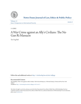 A War Crime Against an Ally's Civilians: the No Gun Ri Massacre, 15 Notre Dame J.L
