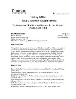 History 601M READING SEMINAR in EUROPEAN HISTORY