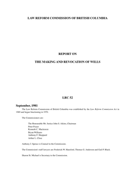 Law Reform Commission of British Columbia Report On