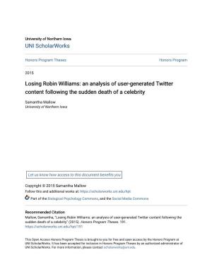 Losing Robin Williams: an Analysis of User-Generated Twitter Content Following the Sudden Death of a Celebrity