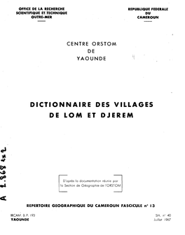 Dictionnaire Des Villages De Lom Et Djerem