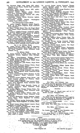 Supplement to the London Gazette, 25 February, 1943