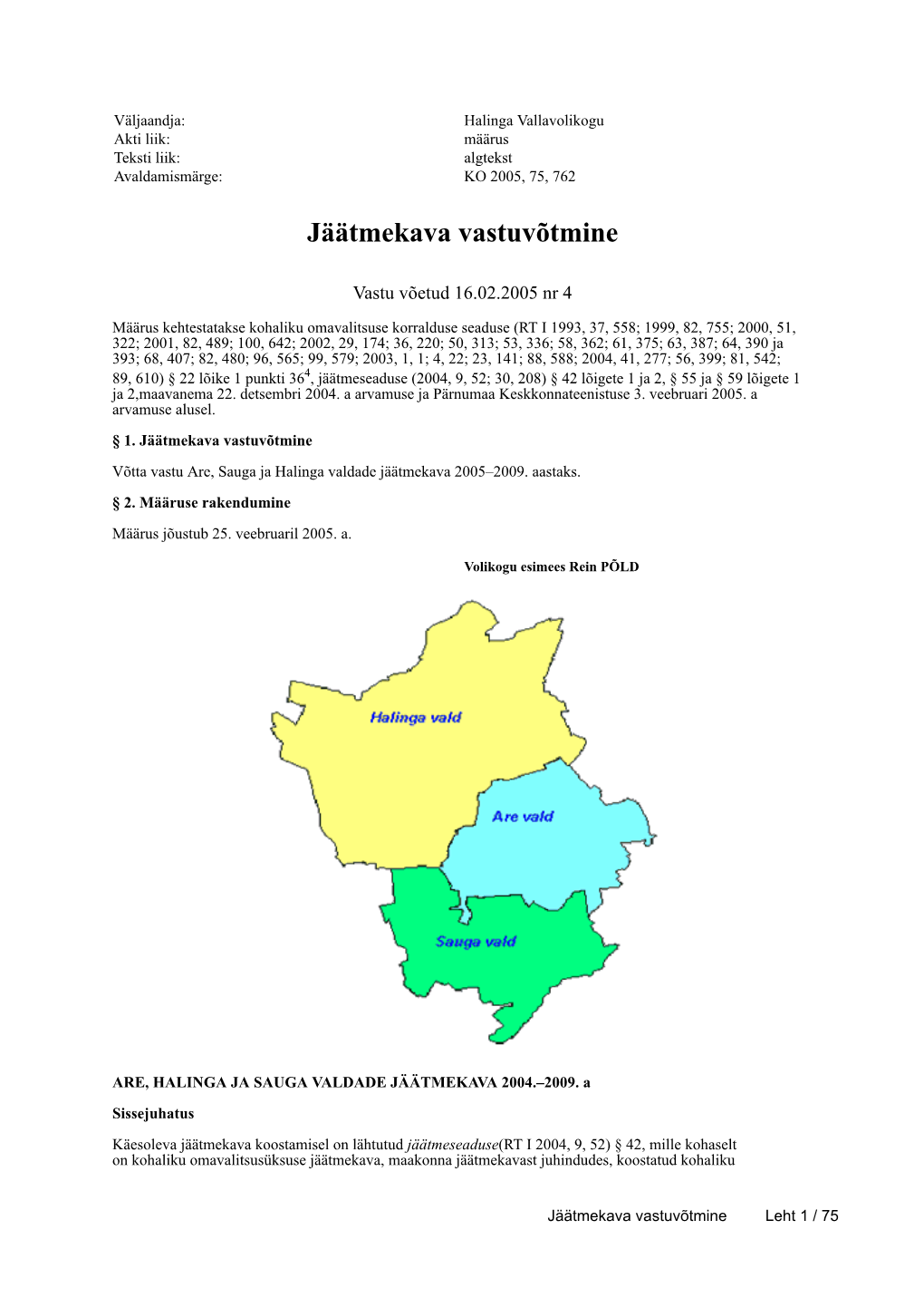 Jäätmekava Vastuvõtmine