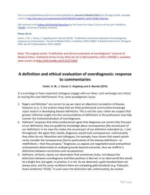 A Definition and Ethical Evaluation of Overdiagnosis: Response to Commentaries." Journal of Medical Ethics