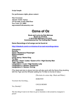 Ozma of Oz Script Sample