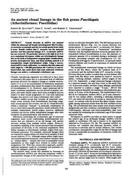 An Ancient Clonal Lineage in the Fish Genus Poeciliopsis (Atheriniformes: Poeciliidae) JOSEPH M