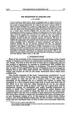 L INTRODUCTION Most of the Countries of the Commonwealth and States of the United States of America Are Known As Common-Law Jurisdictions