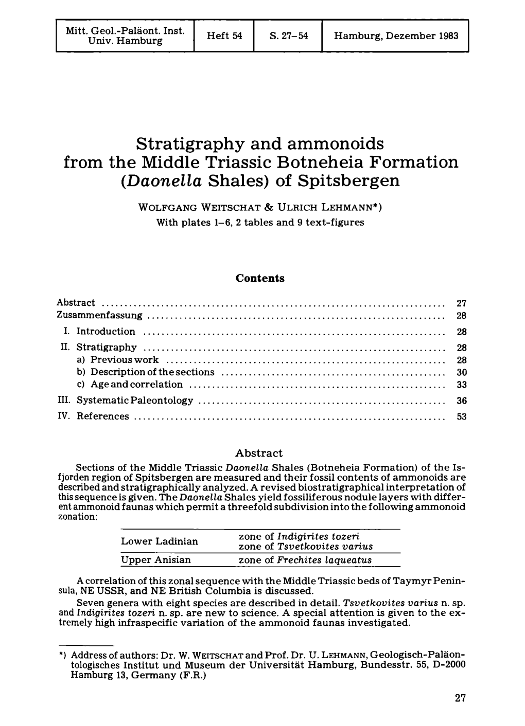 Stratigraphy and Ammonoids from the Middle Triassic Botneheia Formation (Daonella Shales) of Spitsbergen