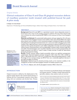 Clinical Evaluation of Class II and Class III Gingival Recession Defects of Maxillary Posterior Teeth Treated with Pedicled Buccal Fat Pad: a Pilot Study