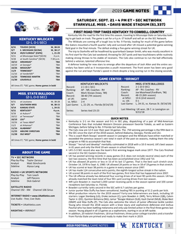 2019 Game Notes