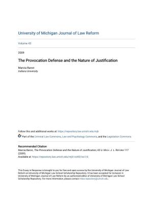 The Provocation Defense and the Nature of Justification