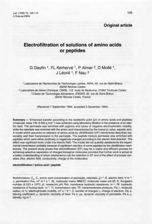 Electrofiltration of Solutions of Amino Acids Or Peptides