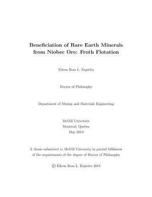 Beneficiation of Rare Earth Minerals from Niobec Ore: Froth Flotation