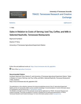 Sales in Relation to Costs of Serving: Iced Tea, Coffee, and Milk in Selected Nashville, Tennessee Restaurants