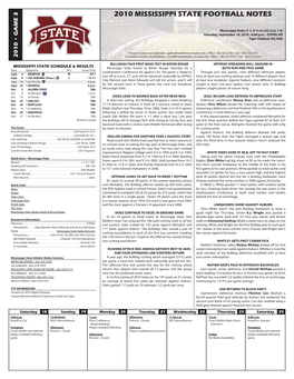 2010 Mississippi State Football Notes