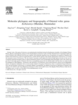 Molecular Phylogeny and Biogeography of Oriental Voles: Genus Eothenomys (Muridae, Mammalia)
