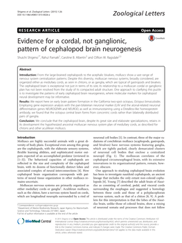 Evidence for a Cordal, Not Ganglionic, Pattern of Cephalopod Brain Neurogenesis Shuichi Shigeno1*, Rahul Parnaik2, Caroline B