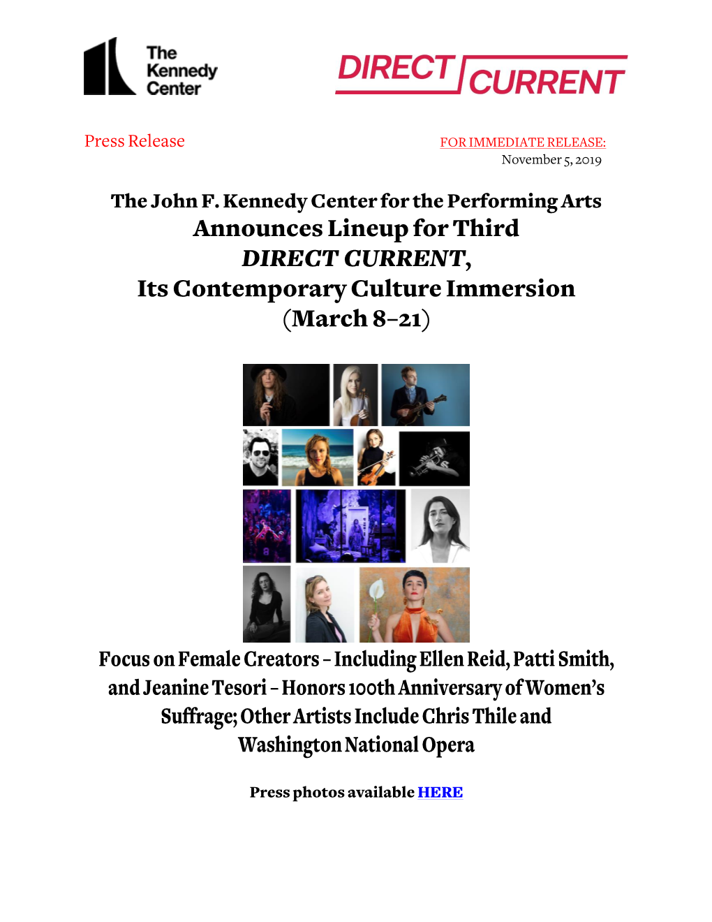 Announces Lineup for Third DIRECT CURRENT, Its Contemporary Culture Immersion (March 8–21)