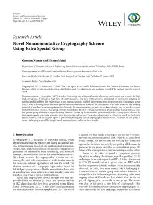 Novel Noncommutative Cryptography Scheme Using Extra Special Group