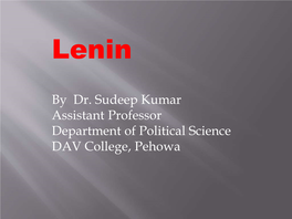 By Dr. Sudeep Kumar Assistant Professor Department of Political