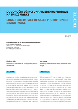 Long-Term Impact of Sales Promotion on Brand Image Udk: 658.626 237 Tržište 1