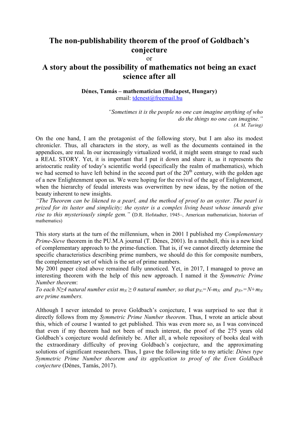 The Non-Publishability Theorem of the Proof of Goldbach's Conjecture A