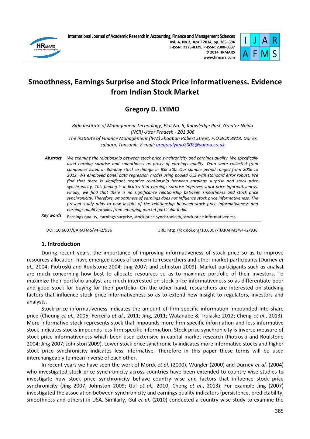 Smoothness, Earnings Surprise and Stock Price Informativeness